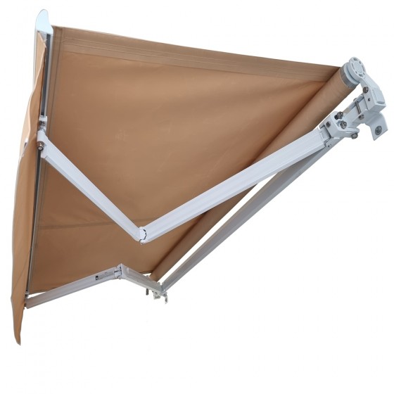Beige Fabric/White Frame Manual Retractable Folding Arm Awning