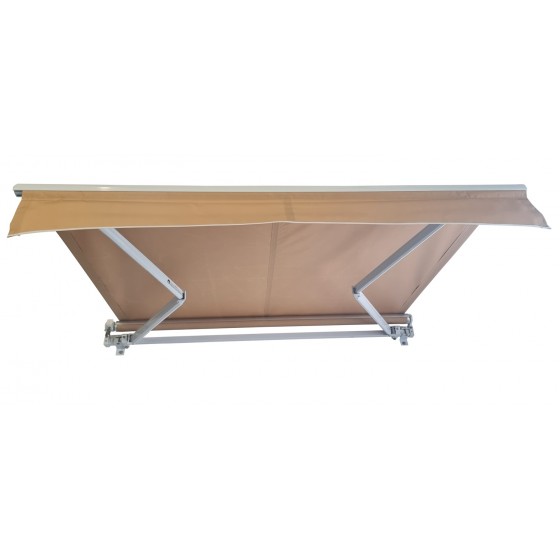 Beige Fabric/White Frame Manual Retractable Folding Arm Awning
