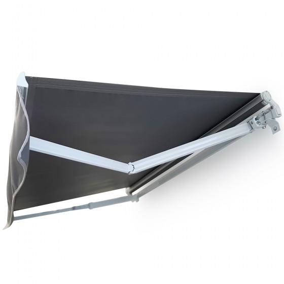 4m Dark Grey Fabric/White Frame Manual Retractable Folding Arm Awning